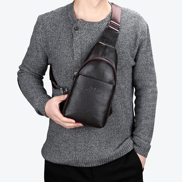 Men Genuine Leather Leisure Crossbody Bag Chest