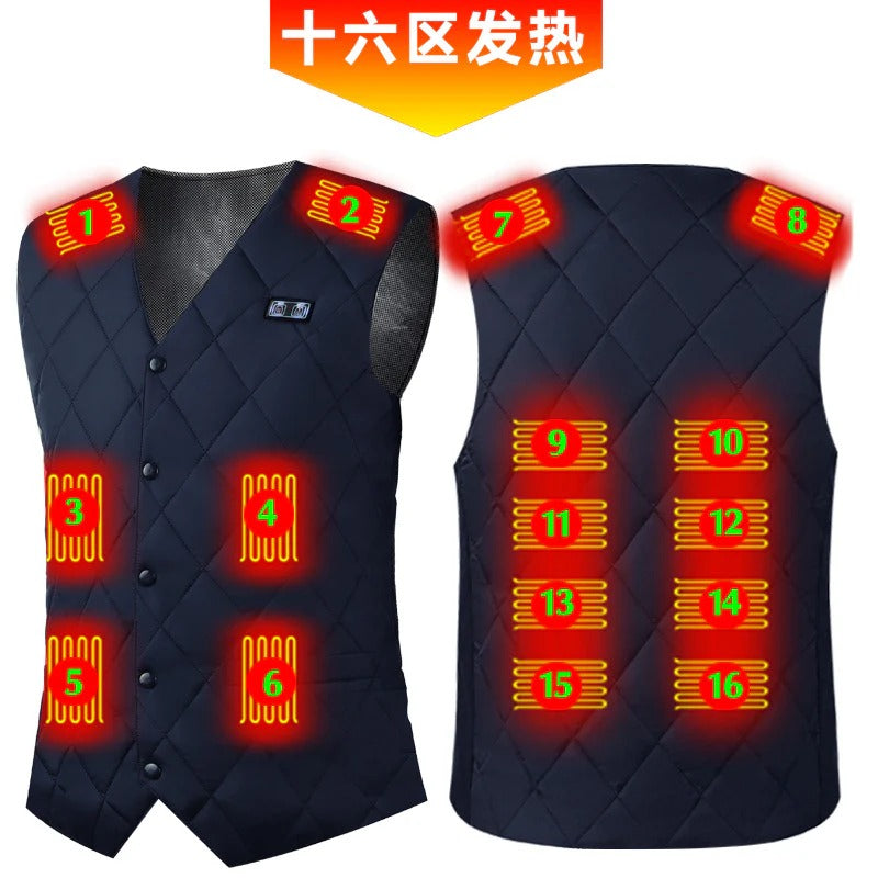 Men's Heated Vest - 16 Zones, Triple Temp Control, USB Electric Jacket for Winter Camping & Hiking