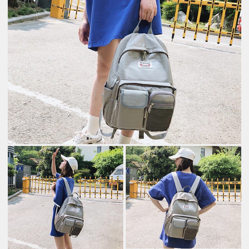 Women Solid Backpack Casual Large Capacity Multi-Pocket School Bag Backpack