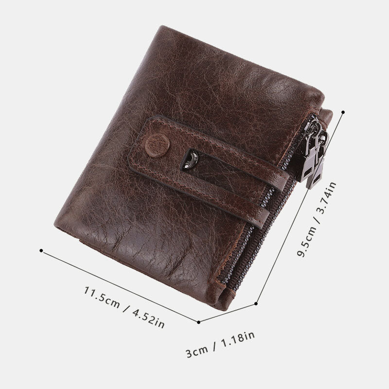 Men Genuine Leather Zipper RFID Blocking Anti-theft Retro Business Card Holder Wallet