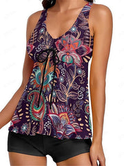Women's Swimwear Tankini 2 Piece Normal Swimsuit Open Back Printing Floral White Black Vest V Wire Bathing Suits New Vacation Fashion / Modern