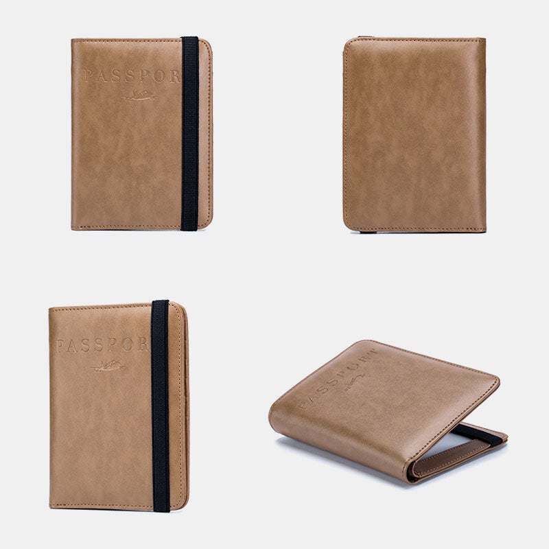 Unisex Genuine Leather RFID Multifunction Multi-card Slot Passport Bag Wallet With Elastic Strap