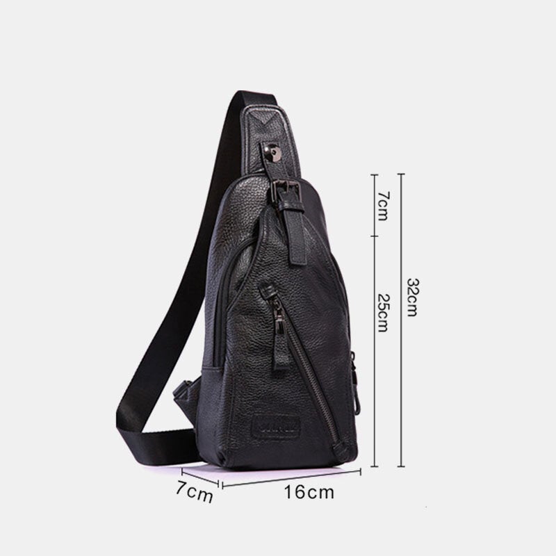 Men Genuine Leather Chest Bag Shoulder Crossbody