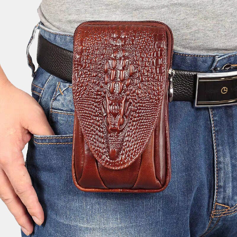 Men EDC Genuine Leather Retro 5.5 6.5 Inch Phone Holder Waist Belt Bag