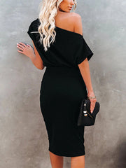 Women Solid Color Off Shoulder Elegant Bodycon Dress