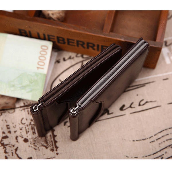 Men PU Leather Short Wallet Business Coin Bag with 6 Card Slots Card Holder