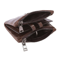 Men Genuine Leather Zipper RFID Blocking Anti-theft Retro Business Card Holder Wallet