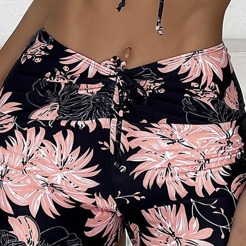 Women's Swimwear Beach Bottom Normal Swimsuit High Waisted Floral Print Black Padded Bathing Suits Sports Vacation Sexy