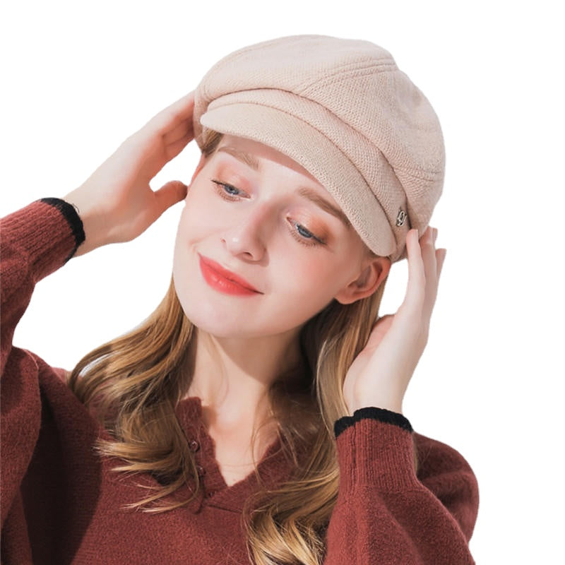 Women Fashion Cotton Plus Velvet Octagon Beret Hat Outdoor Thicken Gatsby Newsboy Caps