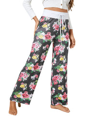 Women Plus Size Allover Flowers Print Drawstring Waist Loose Casual Home Pajamas Pants