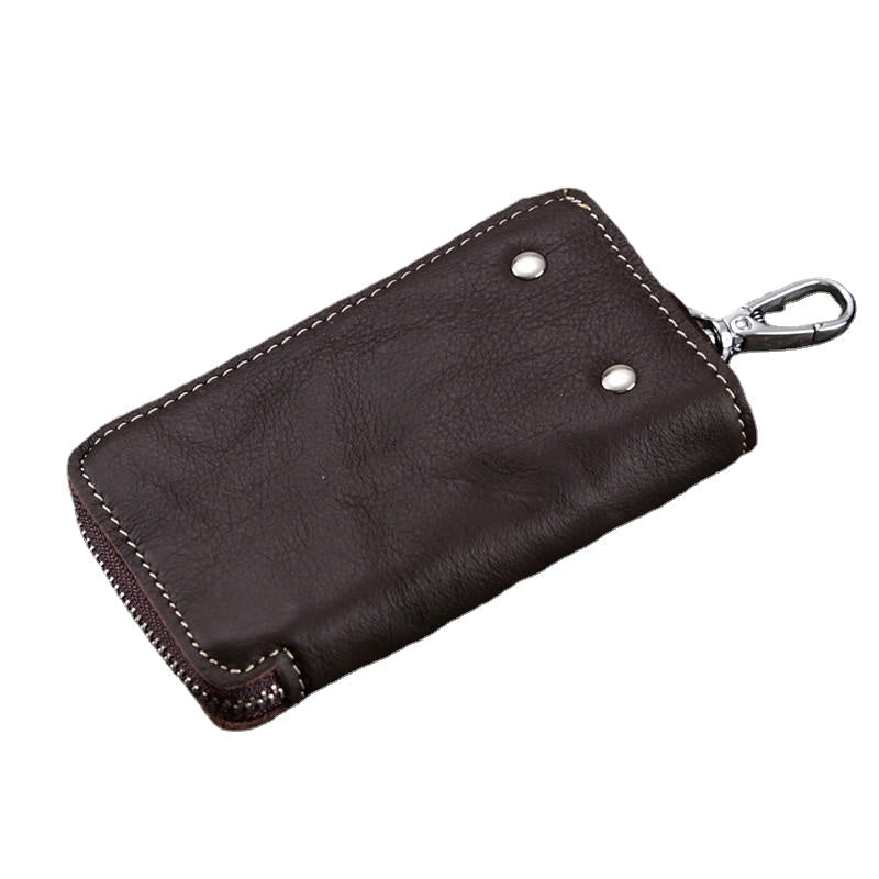 Men And Women Retro Genuine Leather Multi-function 6 Key Holder Purse Solid Card