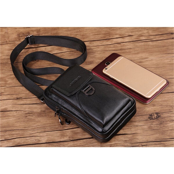 Men Genuine Leather Large Capacity Multifunction Waist Bag Crossbody