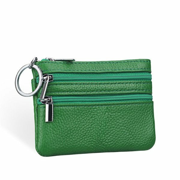 women genuine leather double zipper card holder clutch wallet candy color coin bags