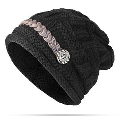 Women Girl Crochet Strap Knitting Caps Button Decorative Baggy Beanie Hat