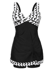 Women's Swimwear Tankini 2 Piece Normal Swimsuit Open Back Splice Striped Color Block White Black V Wire Bathing Suits New Vacation Fashion / Modern / Padded Bras