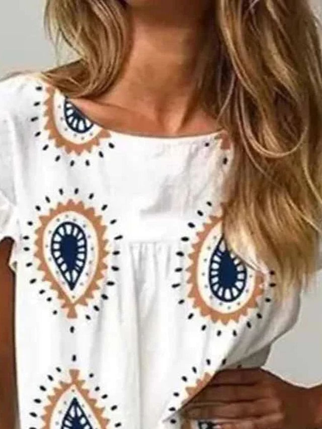 Women's Casual Dress Summer Dress Print Dress Paisley Print Ruffle Print Crew Neck Mini Dress Fashion Modern Outdoor Daily Short Sleeve Loose Fit White Summer Spring