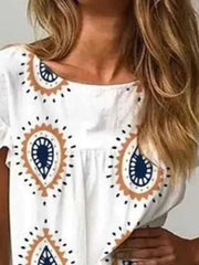 Women's Casual Dress Summer Dress Print Dress Paisley Print Ruffle Print Crew Neck Mini Dress Fashion Modern Outdoor Daily Short Sleeve Loose Fit White Summer Spring