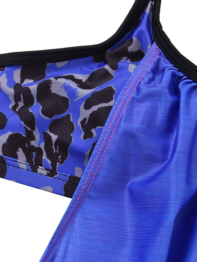 Women's Swimwear Tankini 2 Piece Normal Swimsuit Ruched 2 Piece Modest Swimwear Open Back Printing Leopard Ombre Leopard Print Black Royal Blue Blue Purple Padded Strap Bathing Suits New Vacation