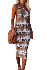 Women's Sleeveless Tie Dye Backless V Neck Fashion Slim Dress