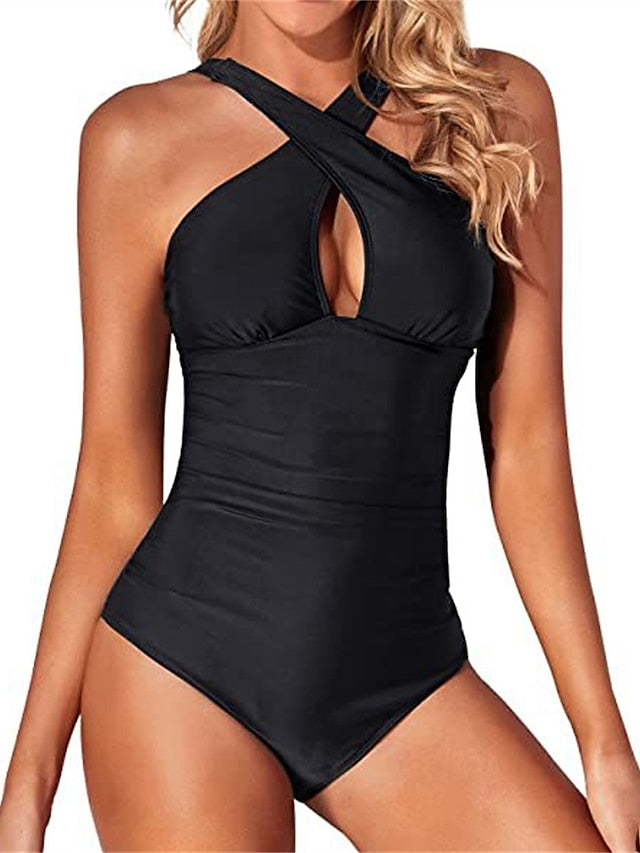 Women's Swimwear One Piece Normal Swimsuit Quick Dry Plain Black White Pink Navy Blue Royal Blue Bodysuit Bathing Suits Sports Beach Wear Summer