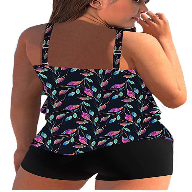 Women's Sexy Backless Tankini 2-Piece Swimsuit, Multi-Color Print, Padded Straps, Beach Vacation Wear