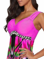 Women's Swimwear Tankini 2 Piece Normal Swimsuit Open Back Printing Butterfly Fuchsia Tunic V Wire Bathing Suits New Vacation Fashion / Modern / Padded Bras