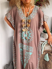 Women's Long Dress Maxi Dress Casual Dress T Shirt Dress Tee Dress Boho Dress Floral Fashion Bohemian Outdoor Daily Vacation Print Short Sleeve V Neck Dress Loose Fit Sky Blue Khaki Gray Spring Summer