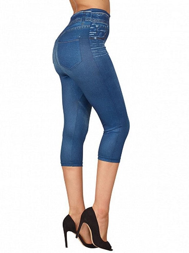 Women's Skinny Jeans Sporty Calf-Length Solid Color Pants
