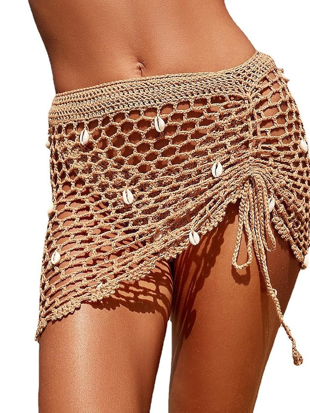 Women's Swimwear Beach Bottom Normal Swimsuit See Through Crochet Solid Color Brown Bathing Suits Sexy Beach Wear