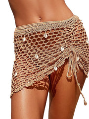 Women's Swimwear Beach Bottom Normal Swimsuit See Through Crochet Solid Color Brown Bathing Suits Sexy Beach Wear