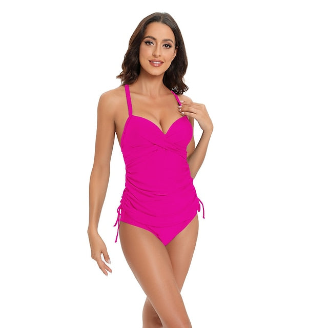 Women's Swimwear Tankini 2 Piece Normal Swimsuit 2 Piece Tummy Control Solid Color Leopard Print Black Army Green Navy Blue Blue Tank Top Bathing Suits Sports Summer