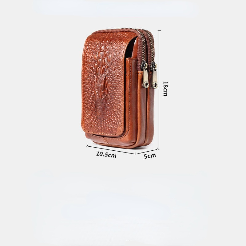 Men Genuine Leather Casual Multifunctional Phone Bag Waist For Outdoor