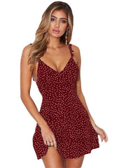 Women's Sleeveless Polka Dot Backless V Neck Casual Strap Dress