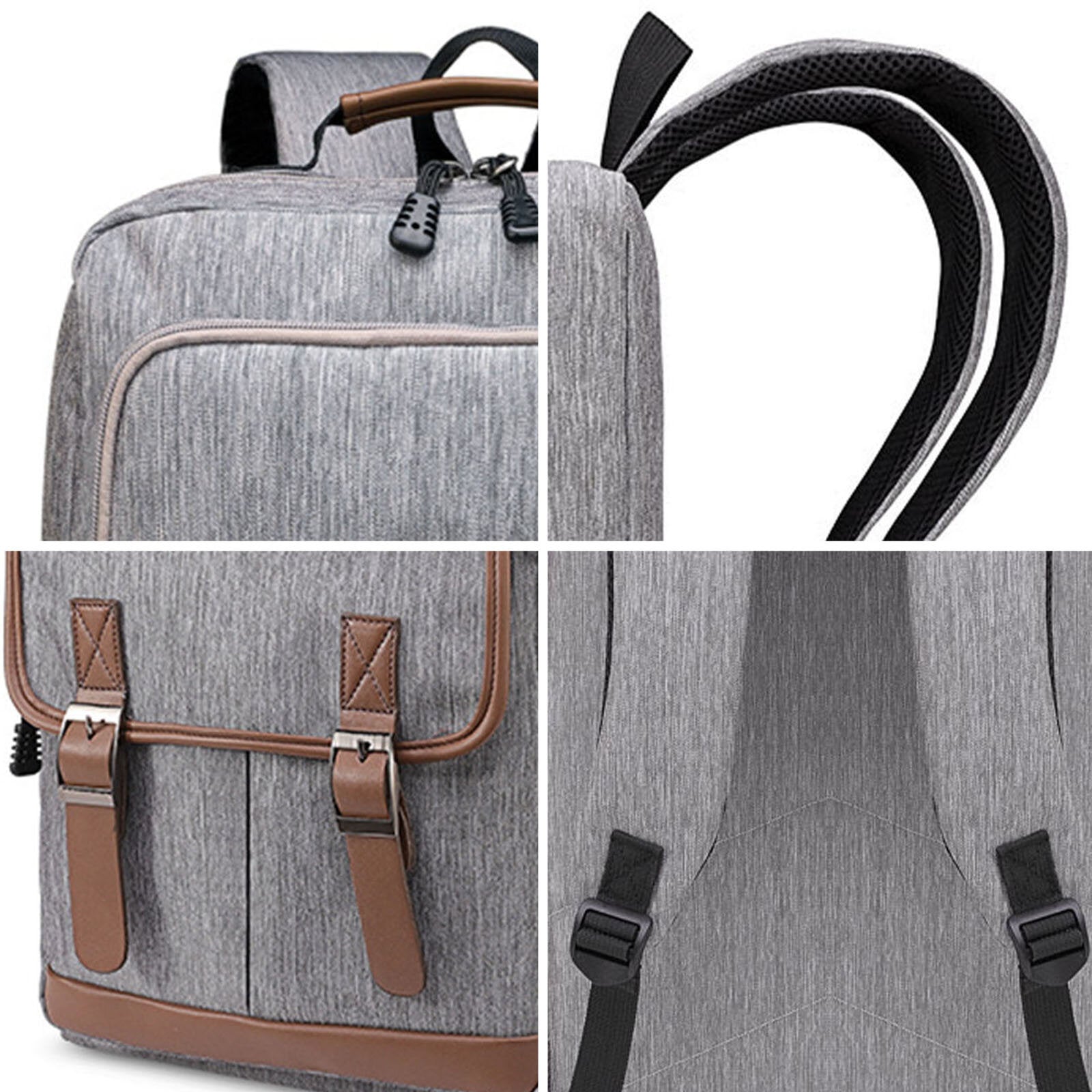 Men Polyester Casual Backpack Large-capacity Multi-pocket Zipper Backpack Travel Bag Laptop Bag