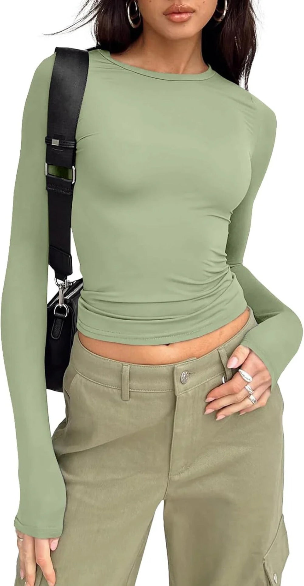 Womens Long Sleeve Shirts Basic Crop Tops Tight Slim Fit Cute Teen Girls Fall Winter Clothes