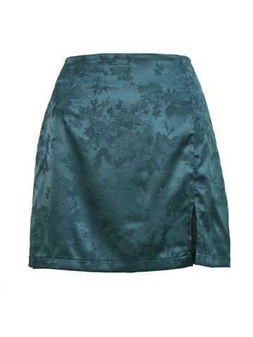 Split Jacquard Satin High Waist Zipper Skirts For Women