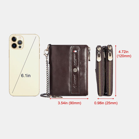 Men Genuine Leather Double Zipper Coin Purse RFID Anti-magnetic 8 Card Slot Case Wallet