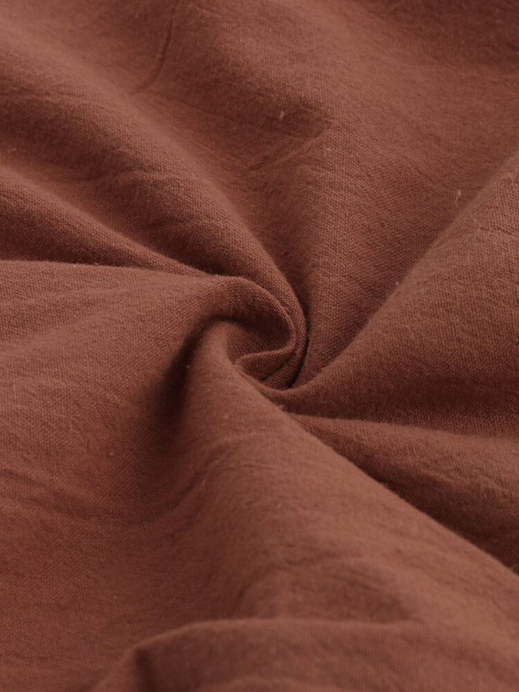 Women 100% Cotton Solid Color Ankle Length Side Pockets Jumpsuit