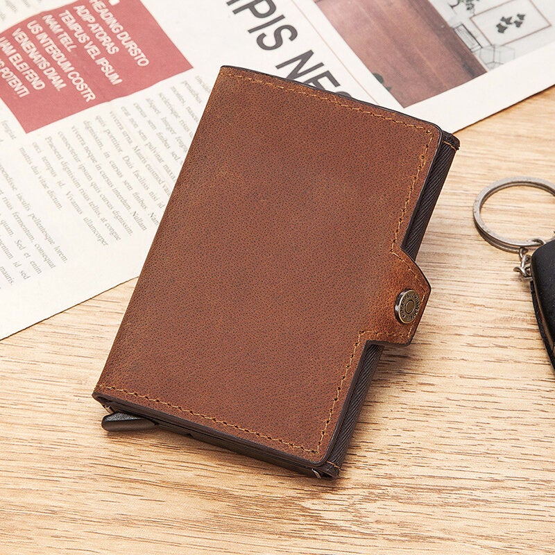 Men Retro RFID Blocking Antimagnetic Cowhide Wallet Casual Multi-card Slot Hasp Card Holder Multifunction Money Clip