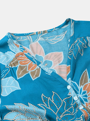 Bohemian Floral Print V-neck Waist Tie Summer Beach Holiday Long Maxi Dress