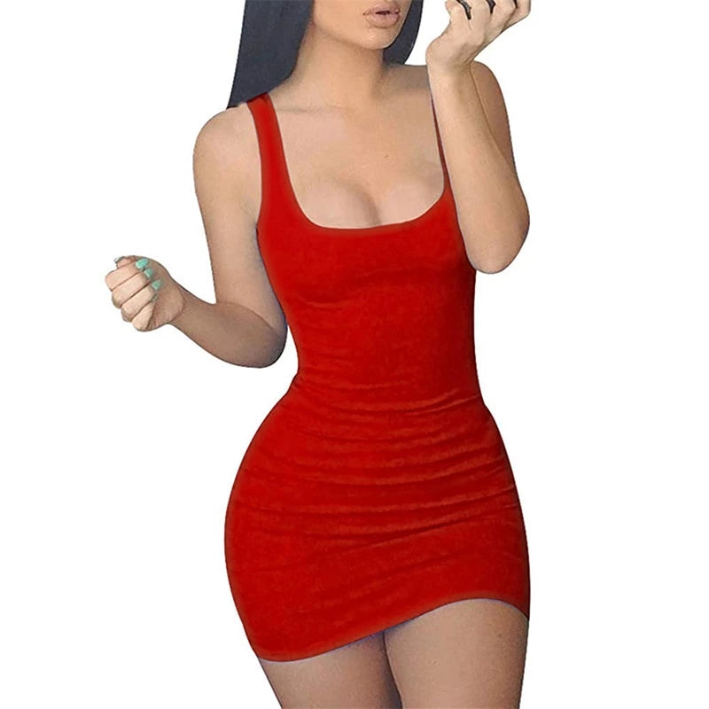 Sexy Ladies' Solid Color Knee Length Club Dress With Long Sleeve Or Sleeveless Type