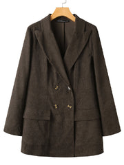 Women Corduroy Double Breasted Lapel Casual Long Sleeve Blazers With Pocket