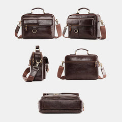 Men's Genuine Leather Crossbody Bag, Multi-pocket, Large Capacity, Retro 6.5" Phone Briefcase Shoulder Handbag