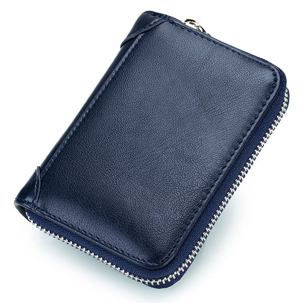 Large Capacity RFID Genuine Leather Men Women Casual Zipper Creddit Card Holder