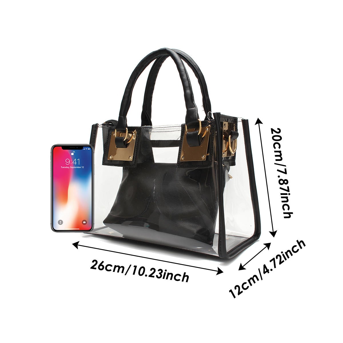 Women Fashion 2PCS Handbag Transparent Bag For Outdoor Date