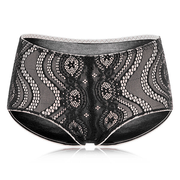 Cotton Mid Waist Briefs Sexy Lace Jacquard Breathable Underwear Panties