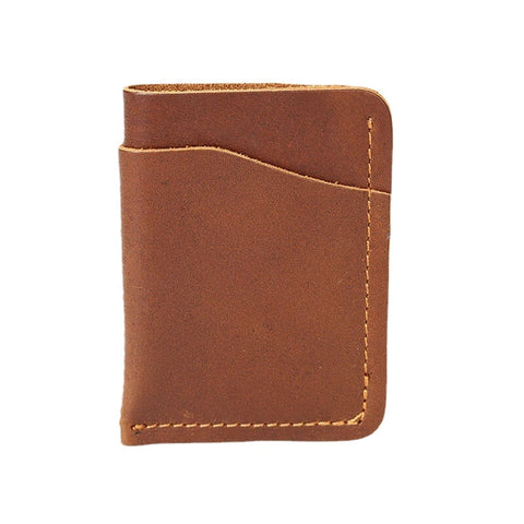Genuine Leather Retro Mini Easy Carry Card Receipt Holder Short Wallet