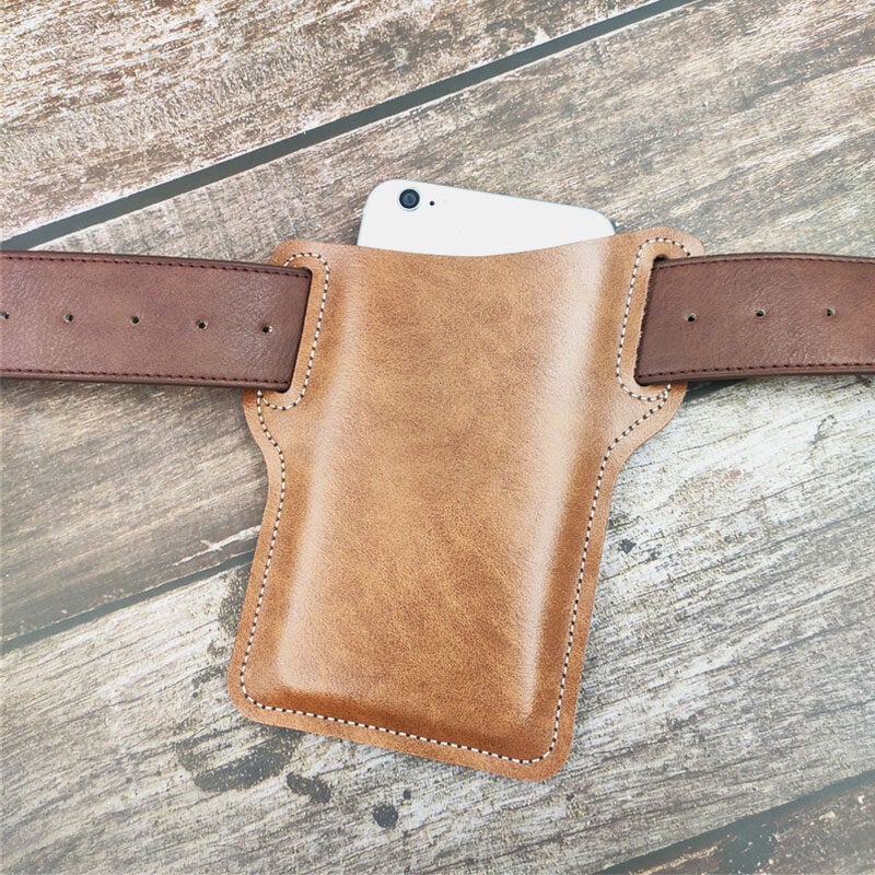 Men Retro Genuine Leather Phone Bag Waist Belt EDC For Outdoor