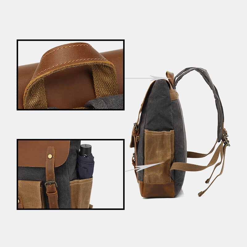 Men Retro Vintage Canvas Leather Backpack Sports Climbing Bag Travel Anti-theft Backpack