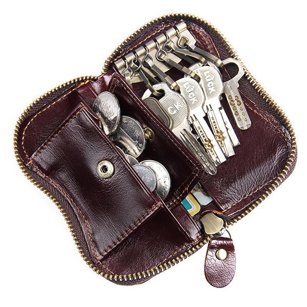 Men Oil Wax Genuine Leather 6 Key Holder Vintage Card Holder Coin Purse